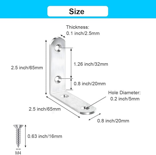 14 Pack L Bracket Corner Braces 2.5 Inch Stainless Steel Heavy Duty Shelf Bracket for Wood Shelves, Wall Hanging Support 90 Degree Joint Right Angle Brackets with Screws