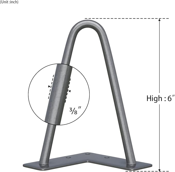 SMARTSTANDARD 6 Inch Heavy Duty Hairpin Furniture Legs, Metal Home DIY Projects for TV Stand, Sofa, Cabinet, etc with Rubber Floor Protectors Grey 4PCS