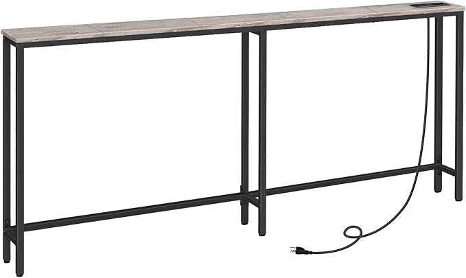 HOOBRO 70.9" Narrow Console Table with Charging Station, 5.9" Sofa Table with 2 Power Outlets and USB Ports, Long Entryway Tables Behind Couch Table, for Hallway, Livingroom, Greige BG185UXG01G1