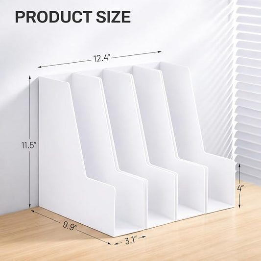 Vertical Magazine File Holder, Desk Organizer and Storage for Magazines, Binders, Notebooks, Envelopes, Multi-Purpose Desktop File Organizer for Home, Office & Classroom, 4 Pack, White