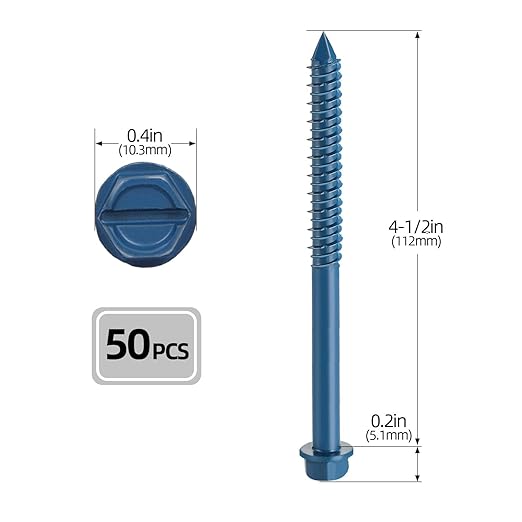 1/4" x 4-1/2" Concrete Screws, 50 PCS Blue Hex Washer Head Concrete Screws Anchor Kit with Hex Bit Socket, for Masonry, Cement, Block, Brick or Stucco
