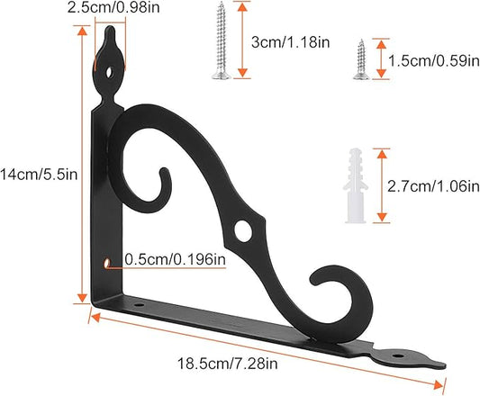 Acrux7 12 Pack Shelf Brackets 7.5X5.5 inch Thicken Iron Corner Brace Shelf Support Heavy Duty Wall Shelf Brackets Black Decorative L Shelf Support for Home Office School
