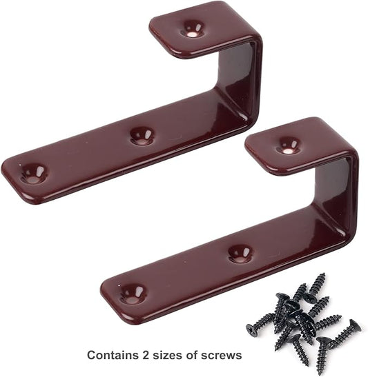 2 Pack Bunk Bed Ladder Hooks, Inside Width 1 inches Brown PVC Coated Kids Bunk Bed J Brackets, Metal Utility Hook Camper/Rv Library Ladder Hardware with 2 Size Screws (Brown)