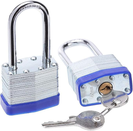 Laminated Steel Key Lock, 1-9/16 in. Wide Body, 2 Padlocks Keyed Alike,Long Shackle