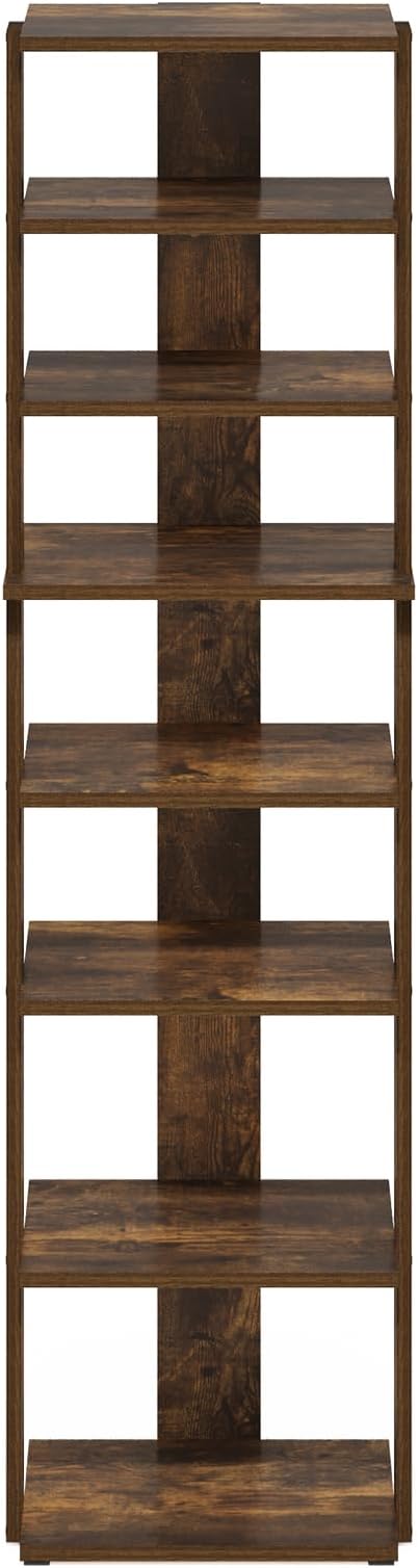 Furinno Compact Vertical Shoe Rack, 8-Tier Narrow Shoe Organizer, Free Standing Shoe Storage, Shoe Shelf for Boots, Sneakers, 12 x 12.6 x 46.7, for Closet, Entryway, Office, Garage, Amber Pine