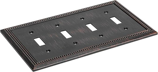 Henne Bery Sunken Pearls Heavy Duty Decorative Wall Plate Switch Plate Outlet Cover (Quad Toggle, Aged Bronze)
