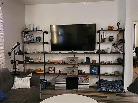 Industrial Wall Mount Iron Pipe Shelf Bracket,Vintage Retro Black DIY Open Bookshelf, Storage Shelves, Ceiling hung Shelves for Home Kitchen Office(2PcsX5Tier,70" Tall,12"deep,Hardware Only)
