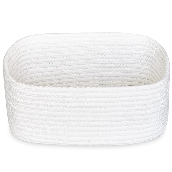 ABenkle Small White Basket, Soft Woven Storage Bins Baskets for Dog and Cat Toys Organizer, Decorative Shelves Closet Organizing Baskets Chest Box, Empty Gift Basket