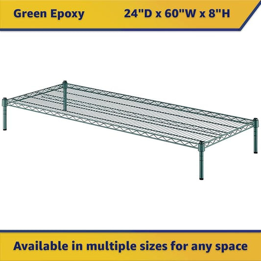 24" x 60" x 8" Green Epoxy Wire Storage Shelf, Dunnage Rack, Commercial 1 Tier Small Shelf