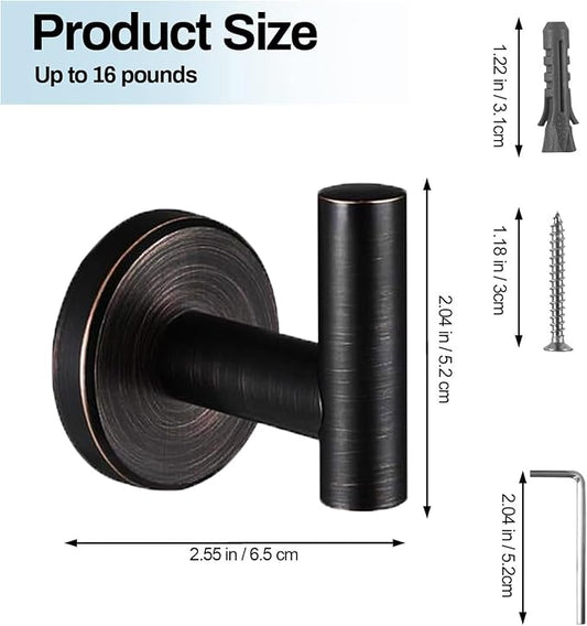 Kruodop Towel Hooks for Bathroom,2 Packs Wall Mount Towel Holder, Bronze Matte Wall Robe Hook,Stainless Steel Heavy Duty Door Hanger Towel Hook for Kitchen, Bedroom,Hotel,Pool,Coats