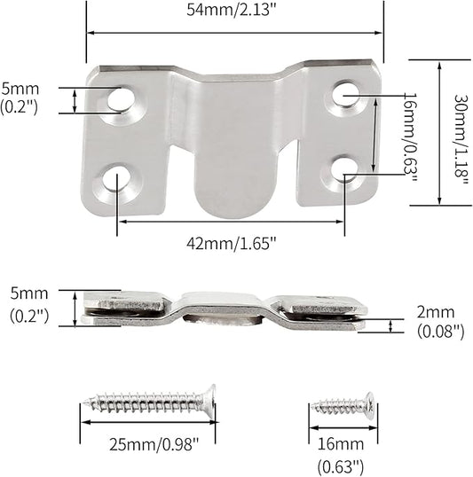 10 Sets Flush Mount Bracket with Screws, Heavy Duty Picture Hangers, Stainless Steel Z Clip Bracket Picture Wall Mount Hardware for Wall Hanging Large Pictures, Art Paintings, 2.13" x 1.18"