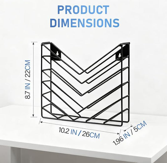 CROISSANT Black Wall Mounted File Organizer,Metal Magazine Basket, Concave Wall Mounted Magazine Rack, Suitable for Hanging File Folders for Office Living Room (Black, 4 Pack)