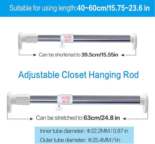 BAOYOUNI Extendable Shower Curtain Rod Straight Oval Head Window Curtain Tension Rail Bar Metal Closet Wardrobe Clothes Hanger (Ivory, 16-23 Inches)