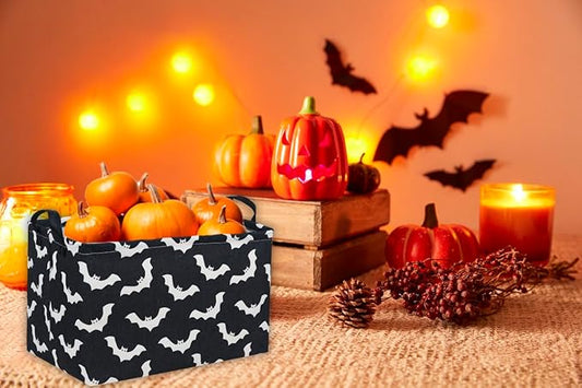 Essme Rectangular Kids Basket,Bat Storage Basket with Handles for Room Decor, Halloween Baskets,Cute Storage Bin(Bat)