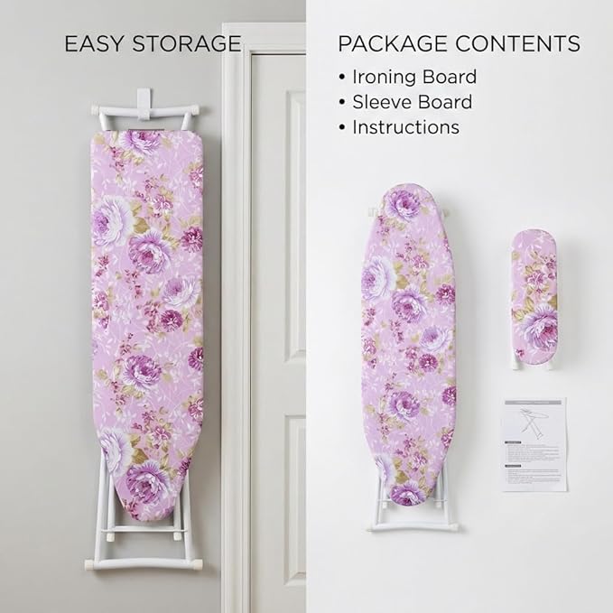 Foldable Ironing Board 43" x 13", Height Adjustable Iron Board with Heat Resistant Cover & Iron Rest, 43" Long Ironing Board with Sleeve Board, for Laundry Room