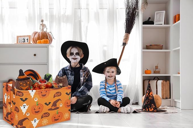 Essme Rectangular Halloween Baskets,Kids Basket Empty with Handles,Cute Baskets for kids Room Decor,Boys and Girls, Candy Bins,( Halloween).