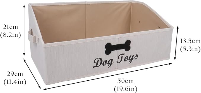 Large Dog Toy Basket Collapsible Dogs Toy Box Fabric Trapezoid Dog Toys Bin Storage for organizing pet Toys/Blankets/leashes/Rope Toys/Clothing-Can be Personalized-Slub Beige