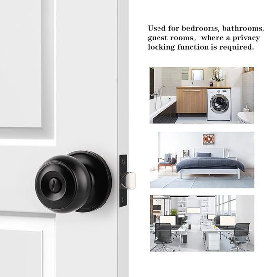 Probrico Black Door Knob 8 Pack, Interior Door Handles Black Finish, Round Knob Style, Privacy Knob for Bedroom Bathroom