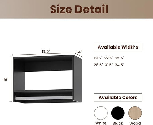 ROOMTEC 19.5" Tall Hanging Closet Unit, Modular Closet System with Hanging Rod, Wardrobe Organizer for Bedroom or Walk-in Closet, Wall Mounted, Customizable Clothes Storage Unit, Black