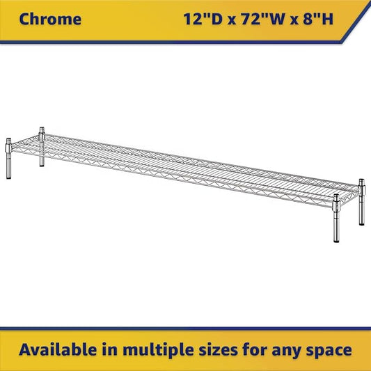 12" x 72" x 8" Chrome Wire Storage Shelf, Dunnage Rack, Commercial 1 Tier Small Shelf