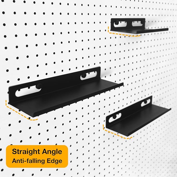 Metal Pegboard Shelf Set - 2Pack 11.7" Peg Board Shelving Racks Black Accessories Display Trays Tool Tiered Shelves for Office Craft Garage Kitchen Bathroom Pegboard Organization System (Medium)