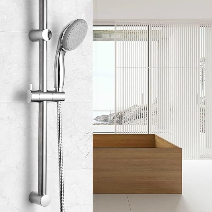 OFFO Shower Slide Bar 24 in Segmental Slide Bar Adjustable Installation Distance 18-24 in with 360° Adjustable Handheld Shower Head Holder for Bathroom, Screw Wall Mounted, Chrome Finish