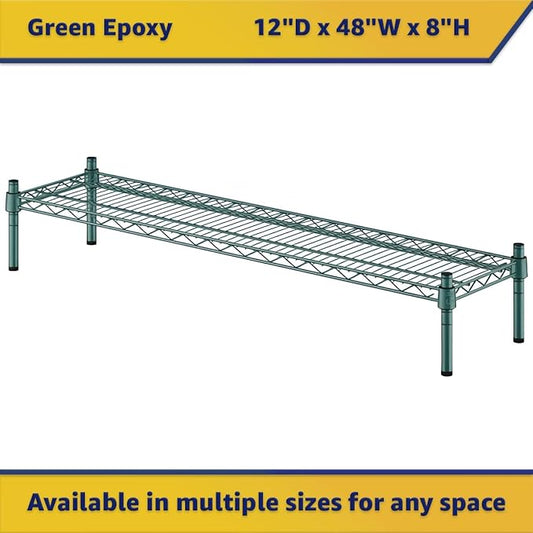 12" x 48" x 8" Green Epoxy Wire Storage Shelf, Dunnage Rack, Commercial 1 Tier Small Shelf