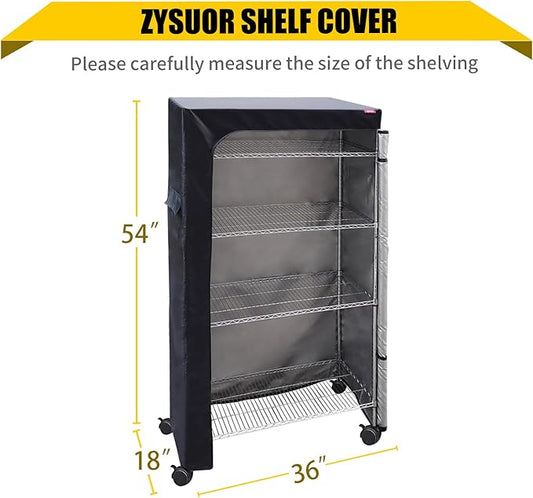 Waterproof Shelf Cover Heavy Duty Dustproof Storage Wire Rack Covers, with Two-Way Zipper 36" Wx18 Dx54 H (No Shelves,Black Cover only)