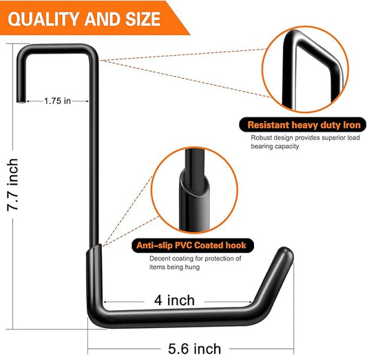 Rafter Hanger Hook Garage Bike Hooks Ladder Hanger Large S Hooks for Hanging,with Non Slip Coating,for Organizing Bulk Items,Ladders,Bikes,Ropes and More Equipment (6, Black)