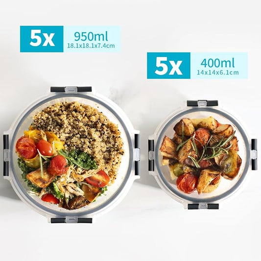 Igluu Meal Prep Round Glass Containers with Lids (10 Pack) – Airtight & BPA-Free – Oven, Microwave, Freezer & Dishwasher Safe – 13.5oz/32oz – Durable Borosilicate Glass