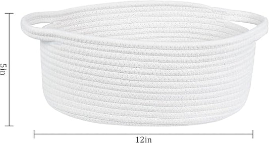 ABenkle Small Basket with Handles, Boho Decorative Rope Woven Dog Cat Toy Storage Bin Shelf Storage Organizer, Easter Christmas Gift Basket, 12"x8"x5", 2 Pack