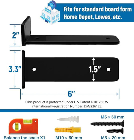 LEOPO 6 inch 8 Pack Floating Shelf Brackets, 1/5” Thick Heavy Duty Rustic Industrial Shelf Bracket, Floating Hidden Metal Bracket