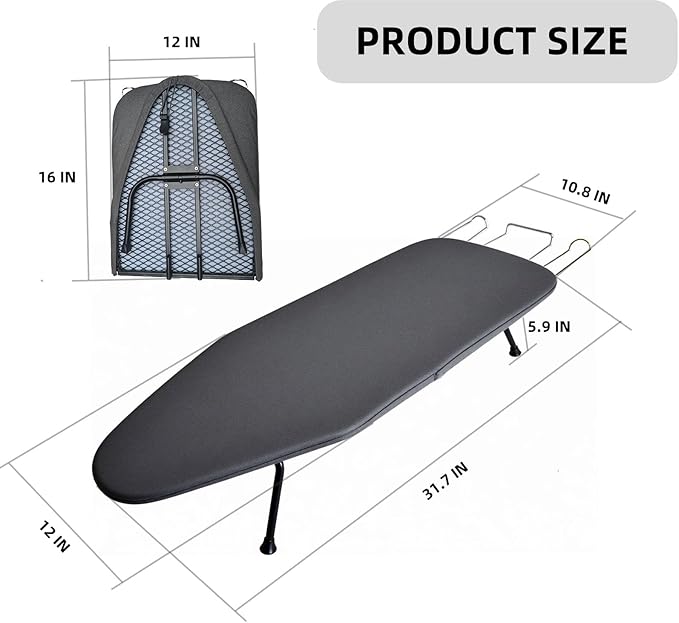 Compact Foldable Tabletop Ironing Board - with Iron Rest and Heat Resistant Cover, Portable Non-Slip Mini Iron Board for Home and Travel (Blue)