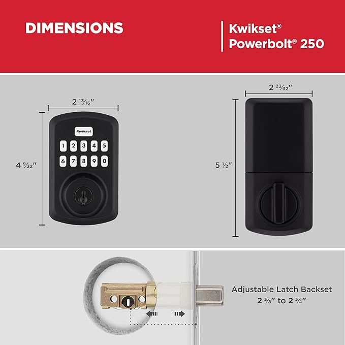 Kwikset Powerbolt 250 10-Button Keypad Matte Black Transitional Electronic Deadbolt Door Lock, Featuring Convenient Keyless Entry, Customizable User Codes and Auto-Locking