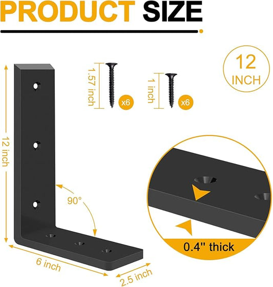 Countertop Support Brackets, Heavy Duty L Shelf Bracket 12'' x 6'' x2.5'' for Granite, Holds up to 300 lbs, L Bracket for Quartz, Granite, Wood, Concrete and Laminate Countertops(2 Pack)