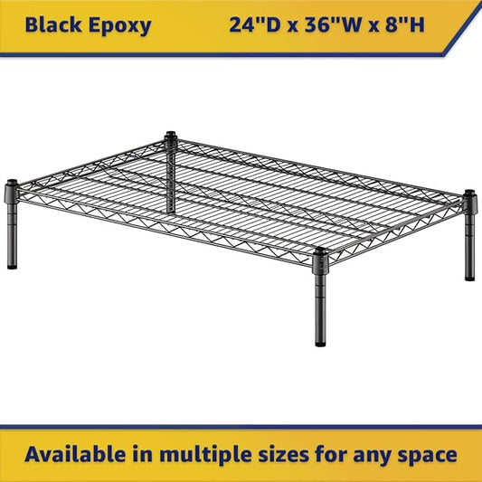 24" x 36" x 8" Black Epoxy Wire Storage Shelf, Dunnage Rack, Commercial 1 Tier Small Shelf