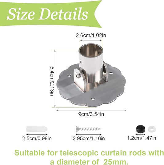 Flower-Shape Shower Curtain Rod Bracket, 2Pcs Telescopic Metal Shower Drape Rod Swivel Flange Curtain Pole Wall-Mount Bracket (Silver,26mm)