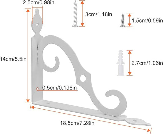 Acrux7 4 Pack Shelf Brackets 7.5X5.5 inch Thicken Iron Corner Brace Shelf Support Heavy Duty Wall Shelf Brackets White Decorative L Shelf Support for Home Office School