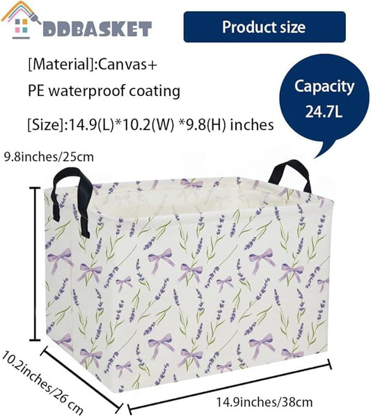 Rectangle Girls Baskets Flower Basket Cute Storage Bin Organizer Box for Room Decor Gift Basket(Purple flowers)