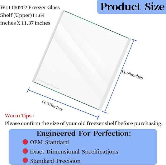 Upgraded W11130202 Whirlpool Freezer Shelf – Tempered Glass Refrigerator Drawer Shelf Replacement, Fits Fridge Door Parts and Shelves, Replaces W10527848, 4545865, EAP12347521, WRS571CIHZ04