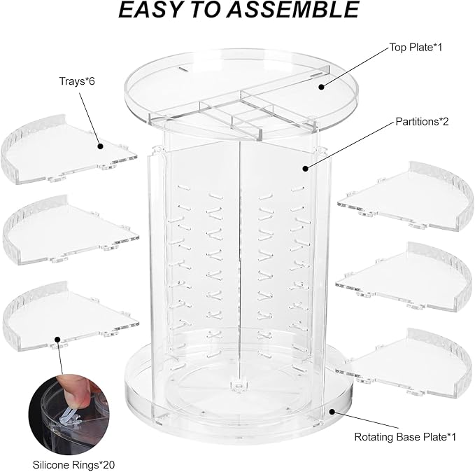 Rotating Makeup Organizer, 360 Spinning Skincare Organizers, 8 Adjustable Layer Cosmetic Storage Case with Brush Holder Perfume Tray for Vanity Bathroom Countertop - Large