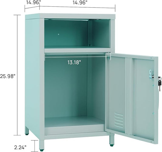 ALBAD Compact Metal Nightstand with Lockable Cabinet and Open Shelf, Modern Bedside Table, Versatile Side Table for Bedroom, Living Room, or Office (Light Green, 26" H-Lockable Door)
