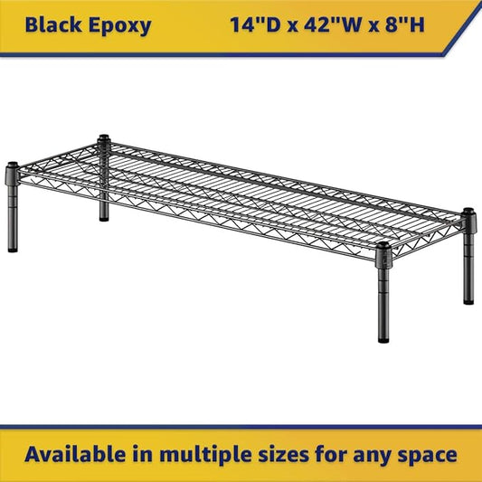 14" x 42" x 8" Black Epoxy Wire Storage Shelf, Dunnage Rack, Commercial 1 Tier Small Shelf