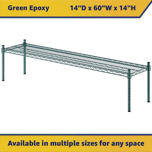 14" x 60" x 14" Green Epoxy Wire Storage Shelf, Dunnage Rack, Commercial 1 Tier Small Shelf