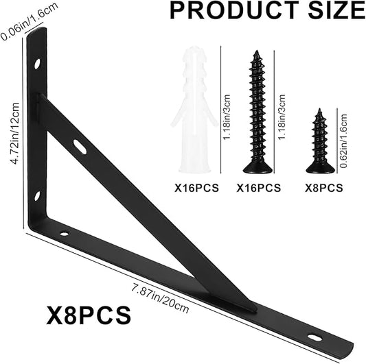 Heavy Duty Shelf Brackets - 8 Pcs Metal Wall Mount L Shaped Shelves Support Angle Brackets (7.87x4.72 inch)