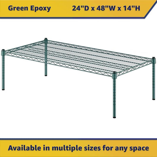 24" x 48" x 14" Green Epoxy Wire Storage Shelf, Dunnage Rack, Commercial 1 Tier Small Shelf