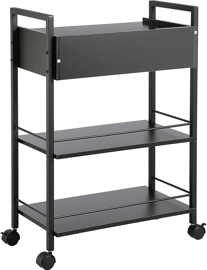 VEVOR Beauty Salon Trolley Cart, 3-Tier Hair Salon Stations Cabinet for Stylist with Lockable Drawer, MDF Rolling Storage Station with 4 Wheels (2 Lockable) for Beauty SPA Barbershop Tattoo