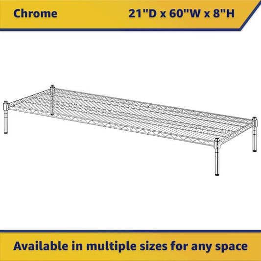 21" x 60" x 8" Chrome Wire Storage Shelf, Dunnage Rack, Commercial 1 Tier Small Shelf