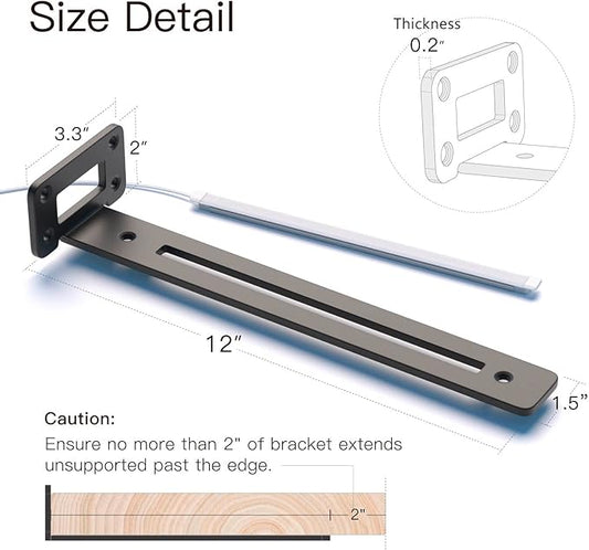 LEOPO Openwork 12 Inch 6-Pack Heavy-Duty Shelf Brackets, 1/5'' Thick Carbon Steel, Built-in LED Lights (3000K Warm White with Remote), 180LBS Load Capacity for Kitchen, Bookshelf, Display Case