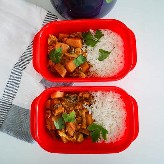 Décor Microwave Food Containers Set | 5 Pack - 2 x 375ml, 3 x 900ml | Steam Release Vent | Dishwasher & Freezer Safe | Red